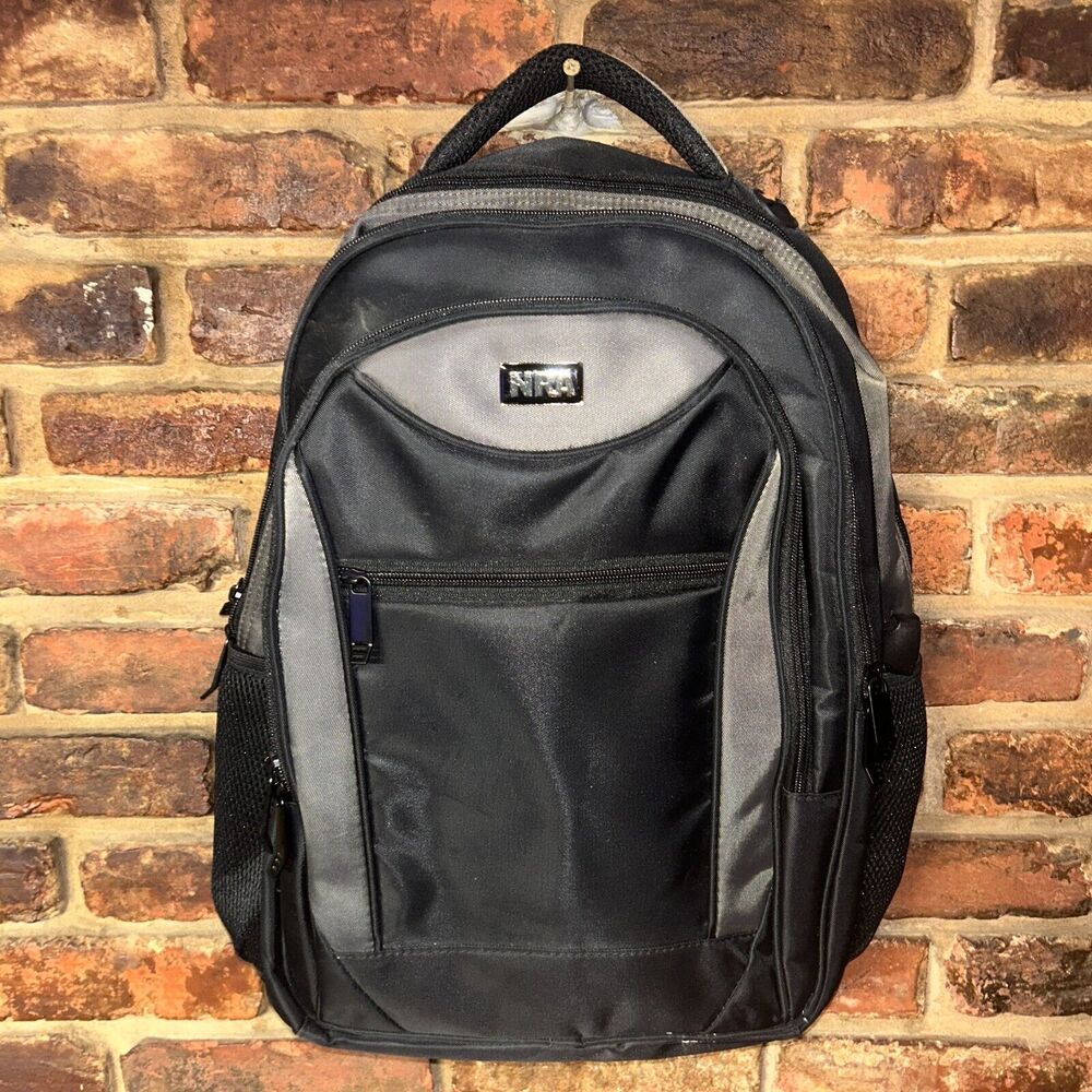 NRA Logo Backpack Tan And Black With 4 Compartments And Water Bottle Holder